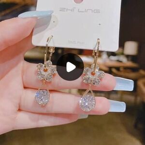 Floral Boho Teardrop Earrings Gemstone 925 Silver Plated Lightweight Dangle Drop